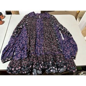 Free People Lost In You Floral Boho Printed Pleated Purple Tunic Dress Size S